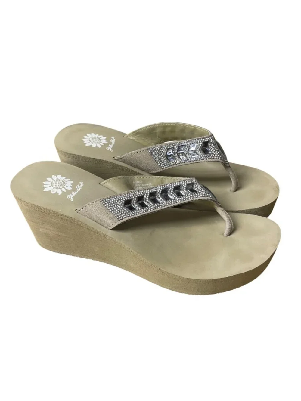 Yellow Box Belmac Leather Gem Sparkle Platform Wedge Sandals Sz 9 - Picture 1 of 9